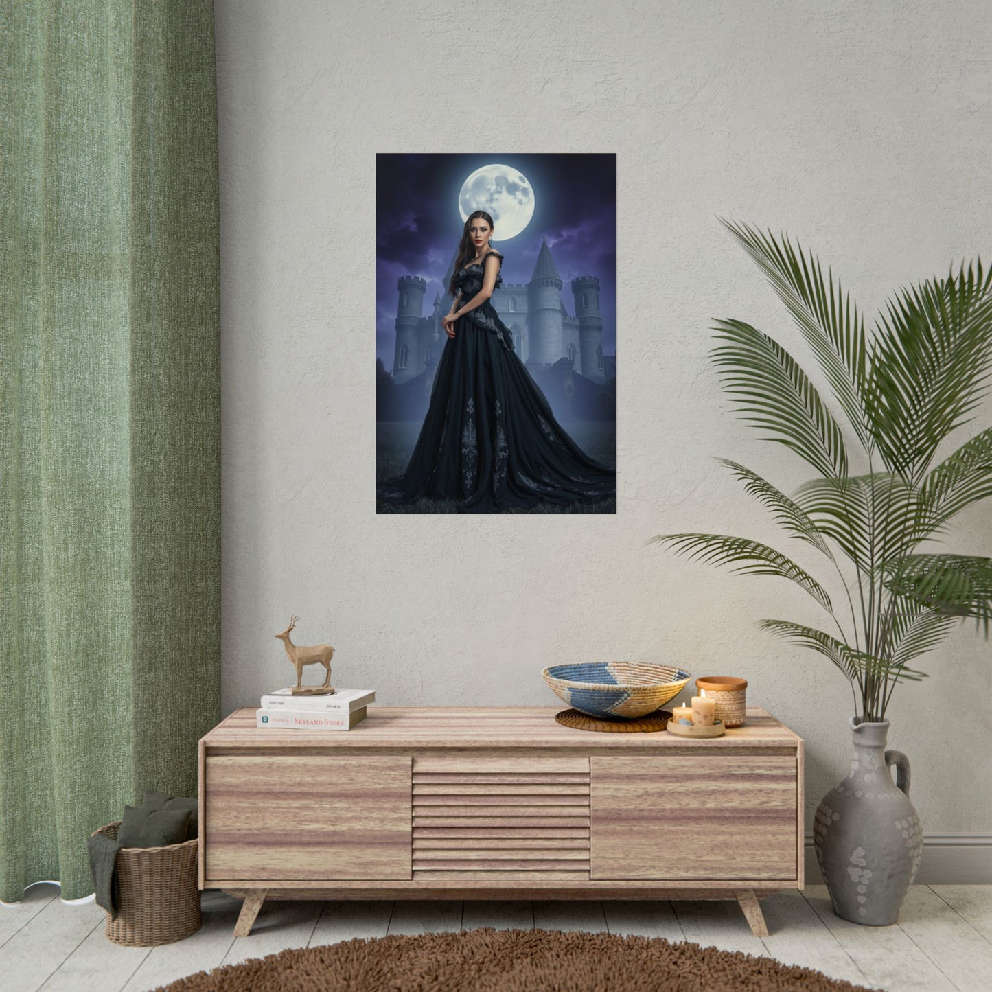Gothic Moonlit Castle Poster — Elegant Vampire Queen Wall Art (Rolled)