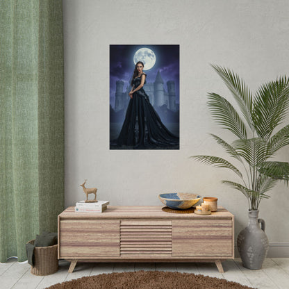 Gothic Moonlit Castle Poster — Elegant Vampire Queen Wall Art (Rolled)
