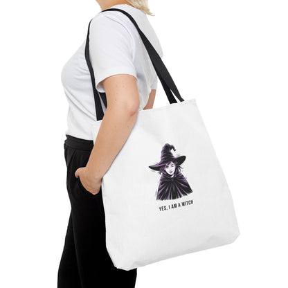 Witch Illustration Tote Bag — "Yes, I Am a Witch" Halloween Canvas Tote