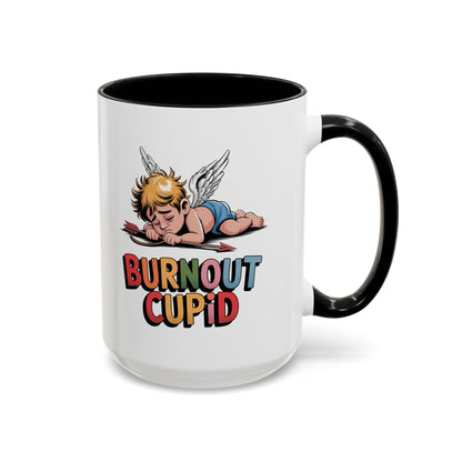 Burnout Cupid Coffee Mug — Cute Tired Cupid Accent Mug (11/15 oz)