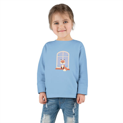 Toddler Long Sleeve Tee — Cozy Fox by Window Winter Sleepy Nursery Shirt