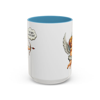 Cupid Coffee Mug — Vintage Cherub Saying "There goes another idiot!" Accent Mug