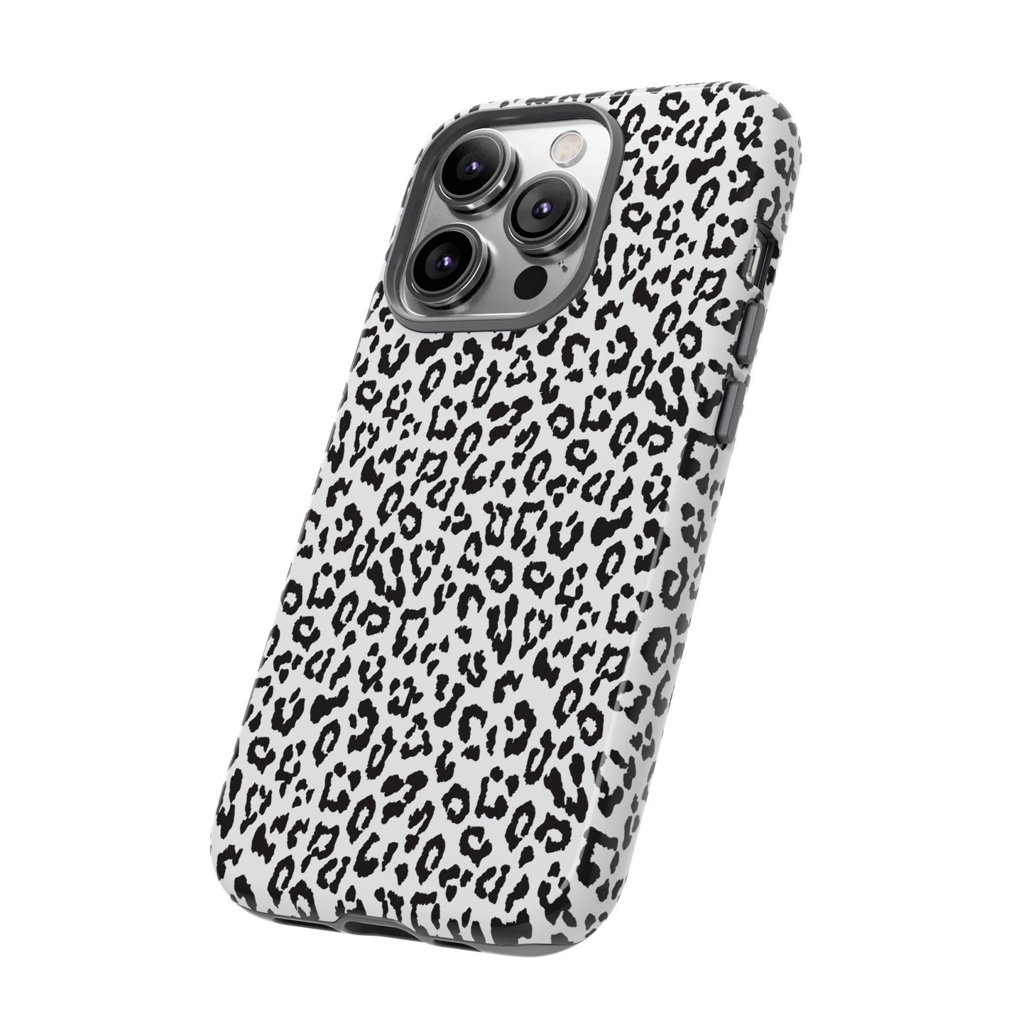 iPhone Leopard Print Tough Phone Case - Black & White Protective Cover