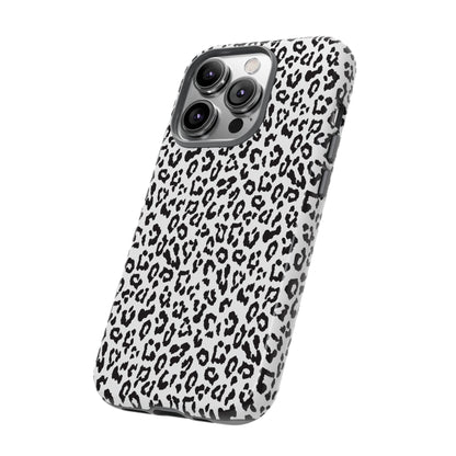 iPhone Leopard Print Tough Phone Case - Black & White Protective Cover