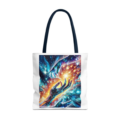 Cosmic Hands Tote Bag — Vibrant Galaxy Art Tote for Everyday, Beach & Gifts