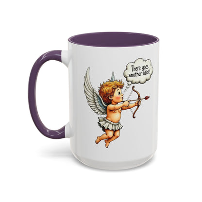 Cupid Coffee Mug — Vintage Cherub Saying "There goes another idiot!" Accent Mug