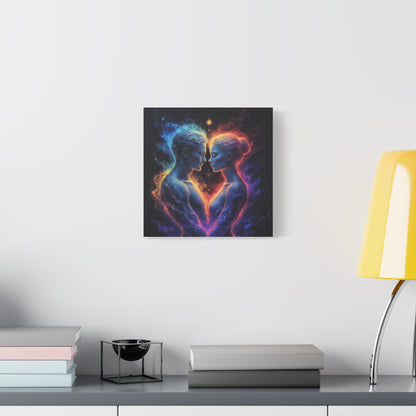 Cosmic Lovers Matte Canvas Print — Fire & Ice Heart Wall Art