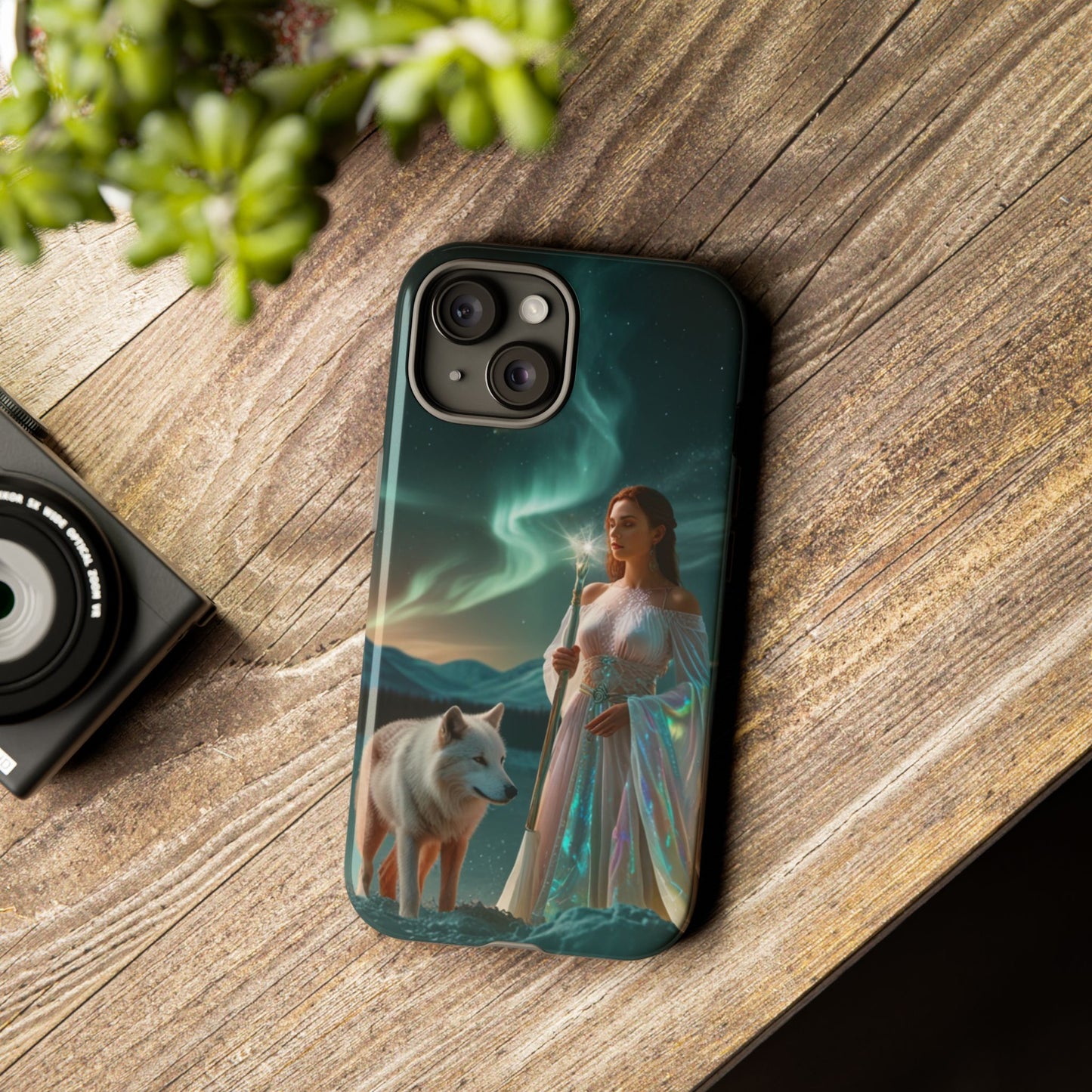 iPhone Mystic Guardian Phone Case — Aurora Wolf Woman Protective Cover