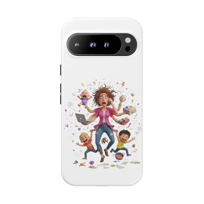 Funda para Google Phone - Diseño de caricatura de mamá frenética (Vida de mamá caótica y divertida)