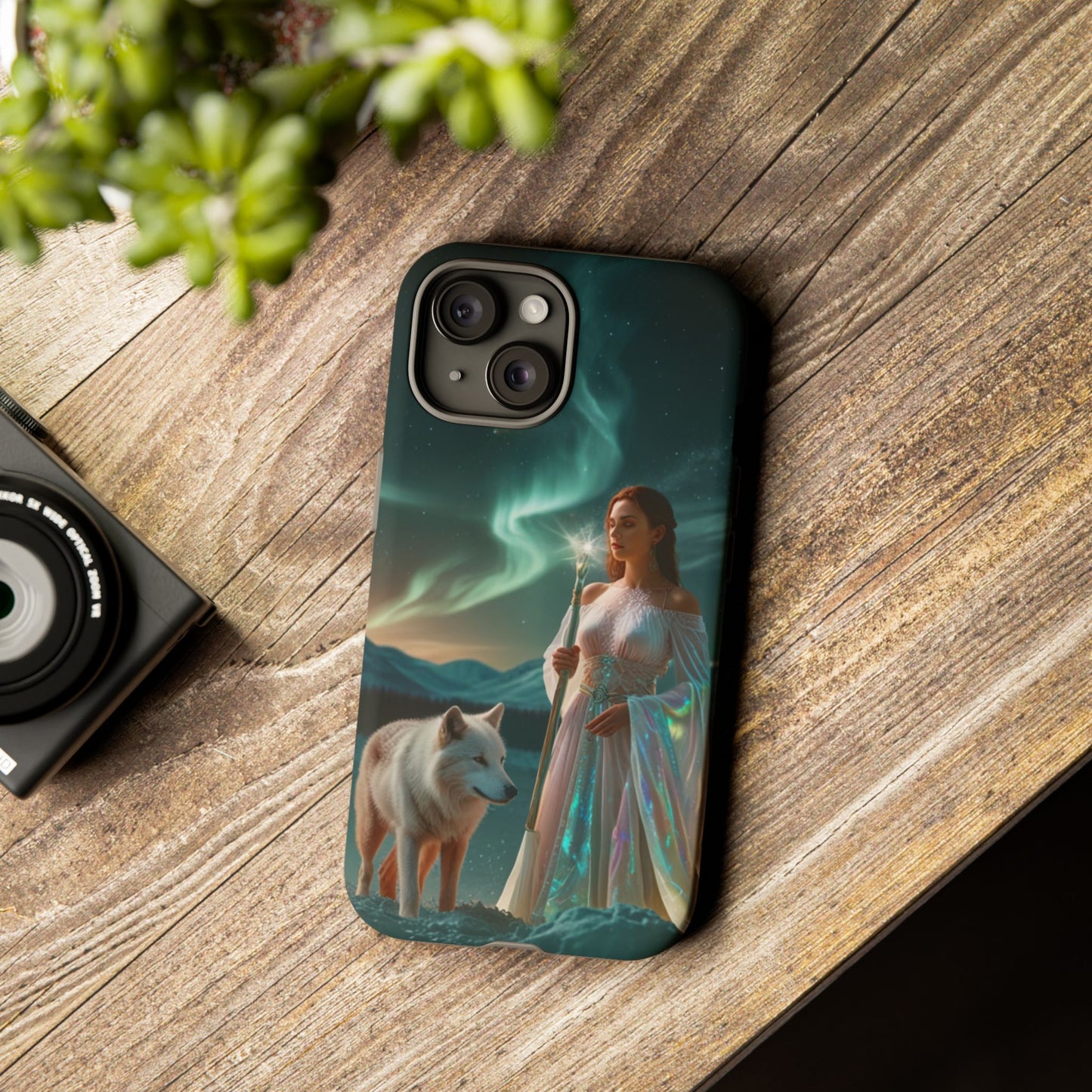 iPhone Mystic Guardian Phone Case — Aurora Wolf Woman Protective Cover