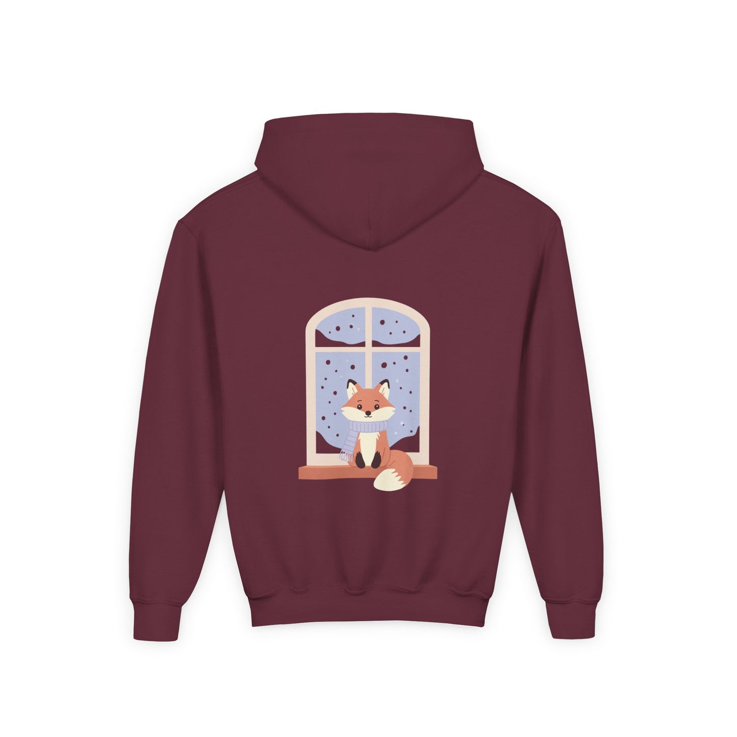 Youth Fox Winter Hoodie - Cute Fox at Window Kids Sweatshirt