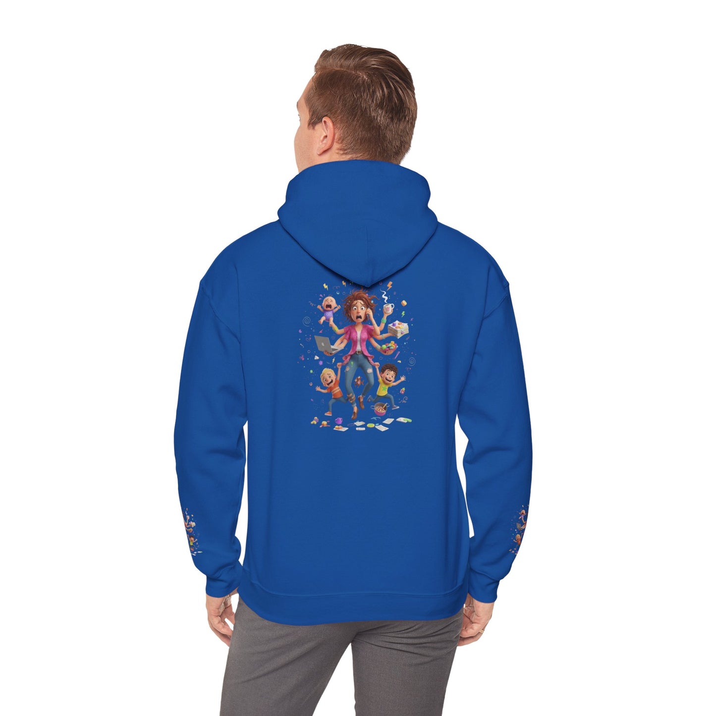 Hoodie – Pullover mit verspielter Illustration von Mutter und Kindern: „Super Mama“