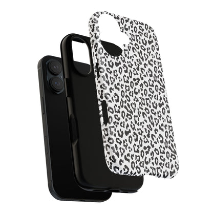 iPhone Leopard Print Tough Phone Case - Black & White Protective Cover