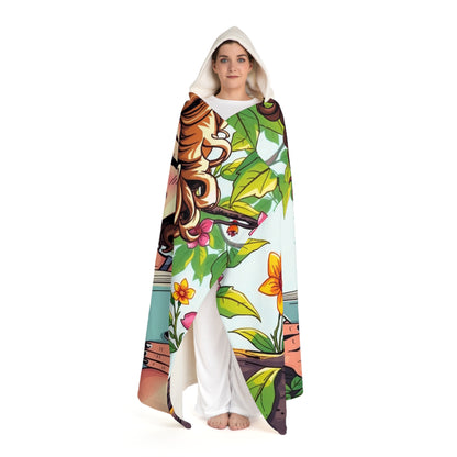 Hooded Sherpa Blanket — Tropical Floral Cozy Cloak