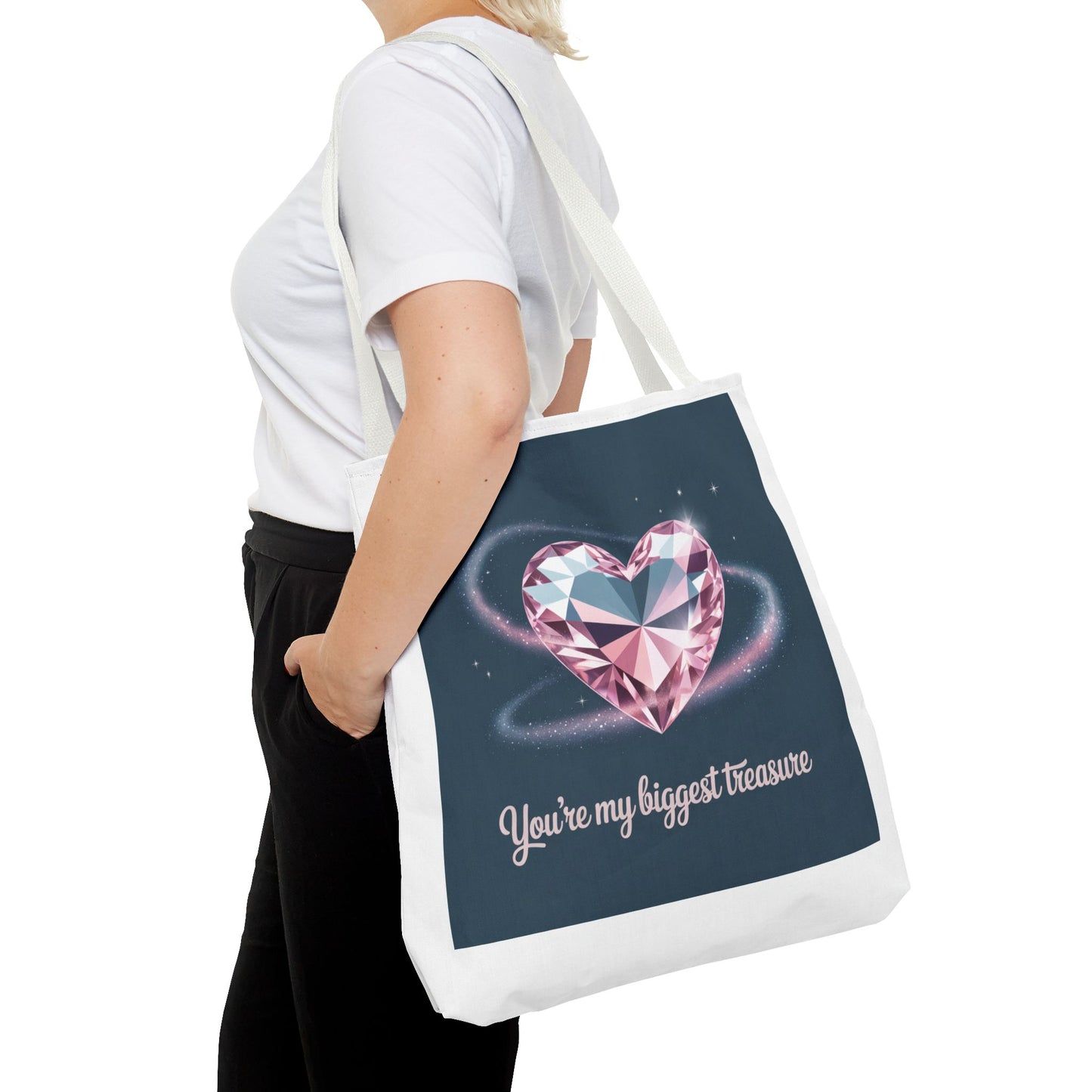 Heart Gem Tote Bag — "You're My Biggest Treasure" Romantic Gemstone Tote