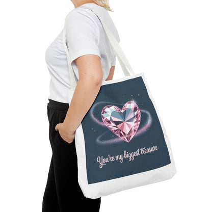 Heart Gem Tote Bag — "You're My Biggest Treasure" Romantic Gemstone Tote