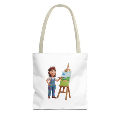 Artist Tote Bag — Painter with Easel Illustrated AOP Tote