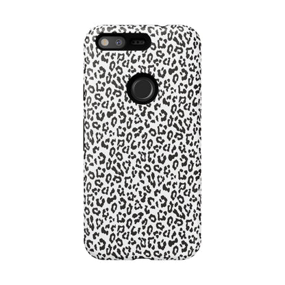 Funda para teléfono con estampado de leopardo de Google: resistente, en blanco y negro