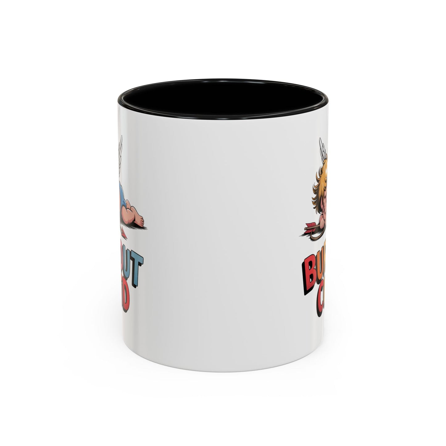 Burnout Cupid Coffee Mug — Cute Tired Cupid Accent Mug (11/15 oz)