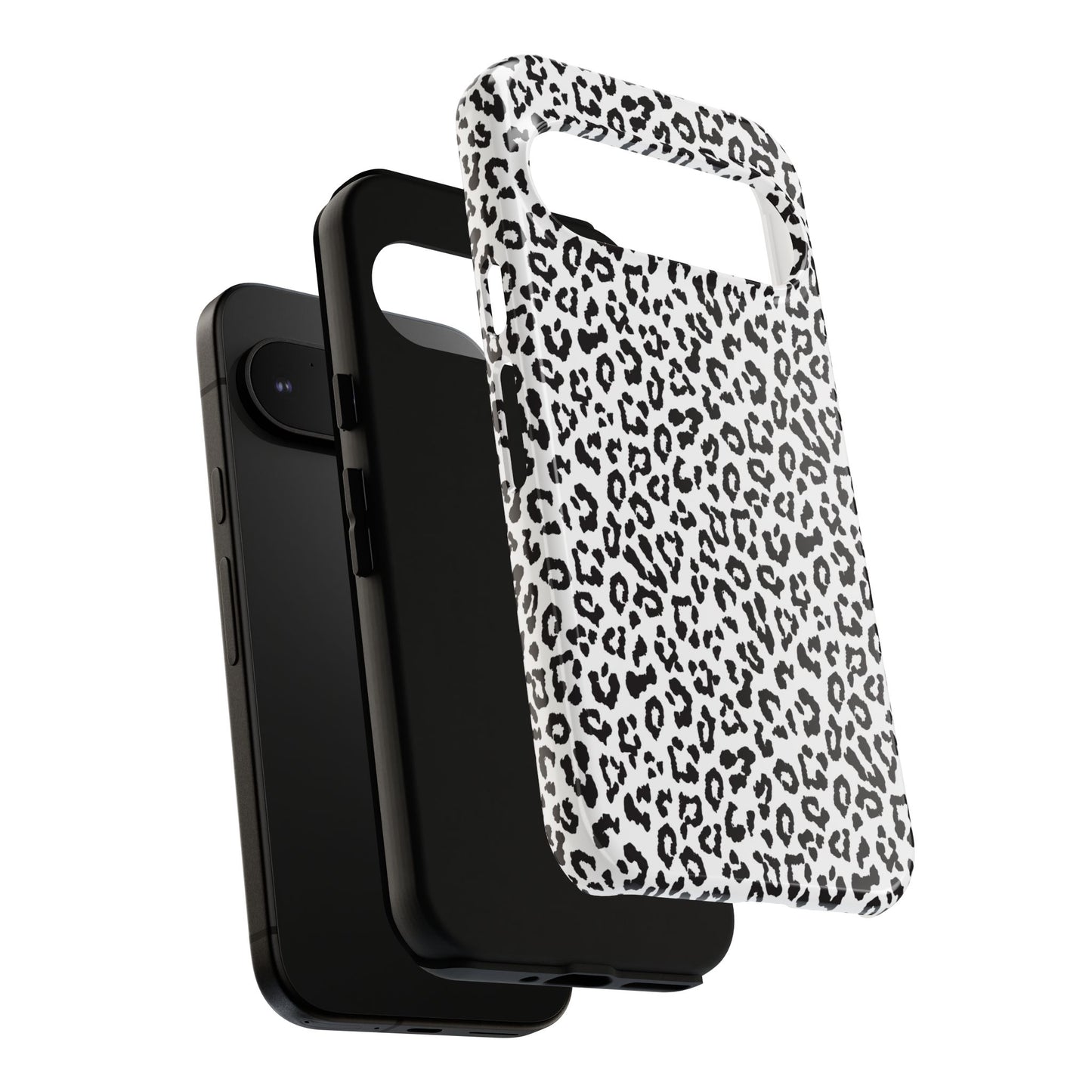 Funda para teléfono con estampado de leopardo de Google: resistente, en blanco y negro