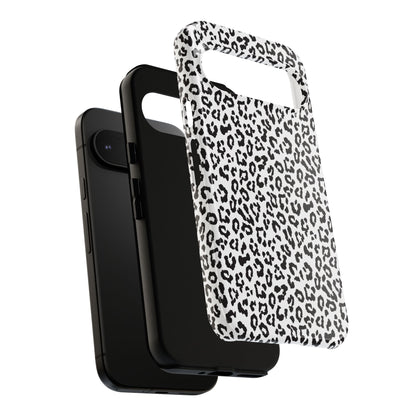 Funda para teléfono con estampado de leopardo de Google: resistente, en blanco y negro