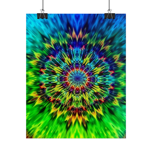 Psychedelic Mandala Rolled Poster — Vivid Blue Green Kaleidoscope Wall Art