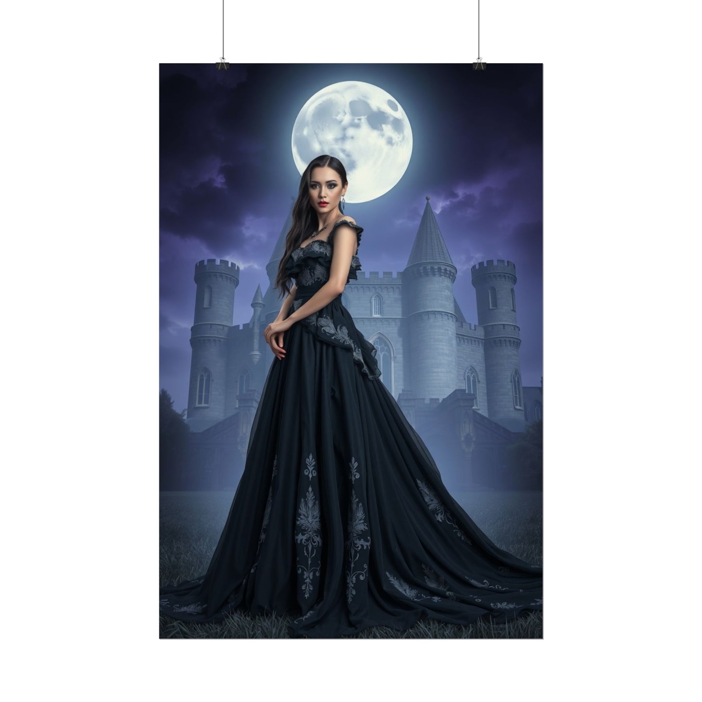 Gothic Moonlit Castle Poster — Elegant Vampire Queen Wall Art (Rolled)