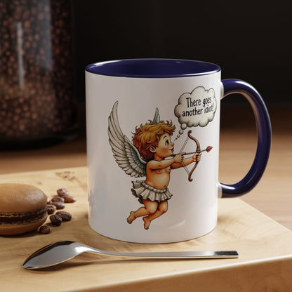 Cupid Coffee Mug — Vintage Cherub Saying "There goes another idiot!" Accent Mug