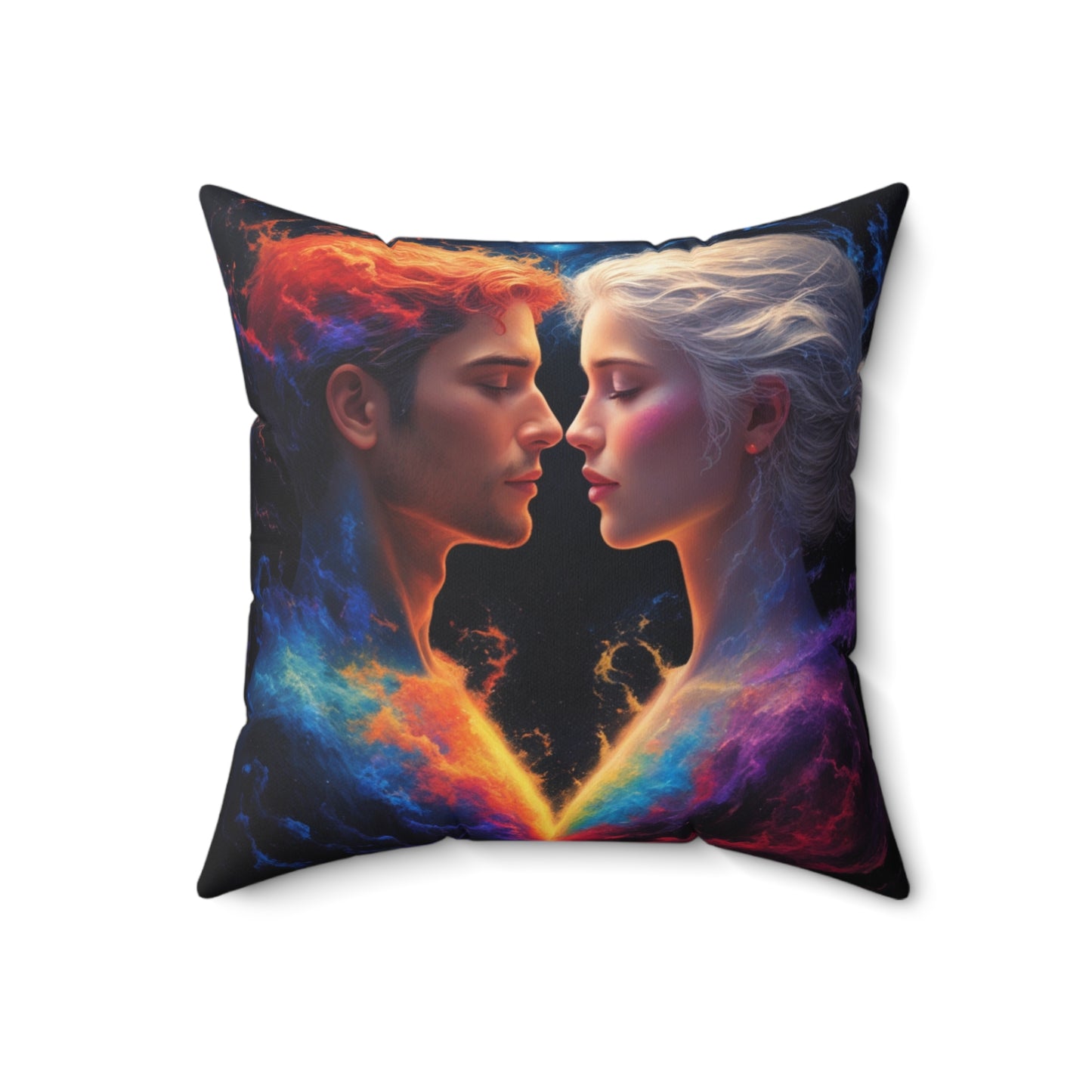 Cosmic Lovers Decorative Pillow — Romantic Couple Heart Art Throw Pillow