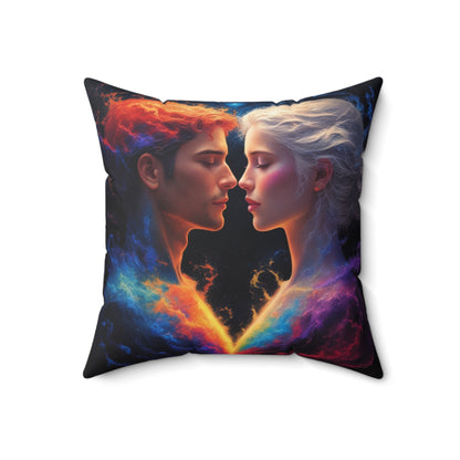 Cosmic Lovers Decorative Pillow — Romantic Couple Heart Art Throw Pillow