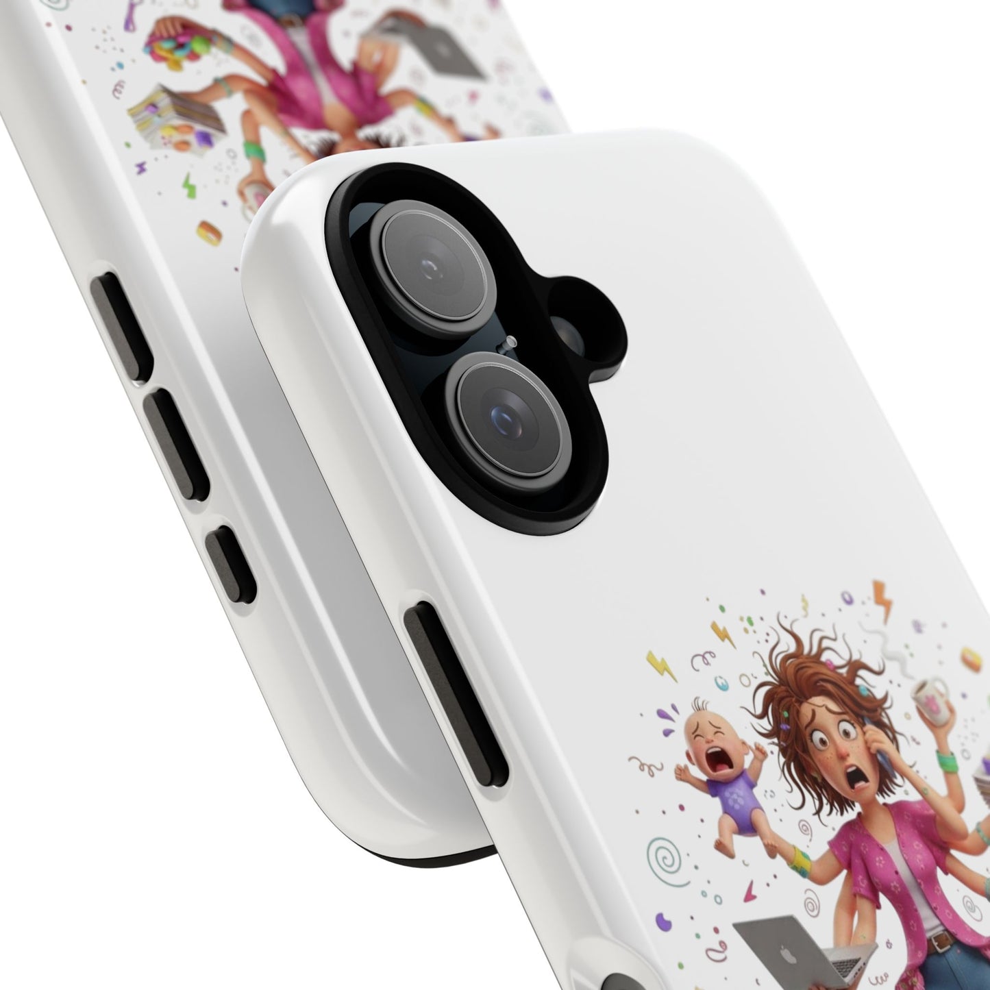 iPhone Phone Case — Hectic Mom Cartoon Design (Multitasking Mother, Kids & Chaos)