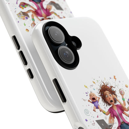 iPhone Phone Case — Hectic Mom Cartoon Design (Multitasking Mother, Kids & Chaos)