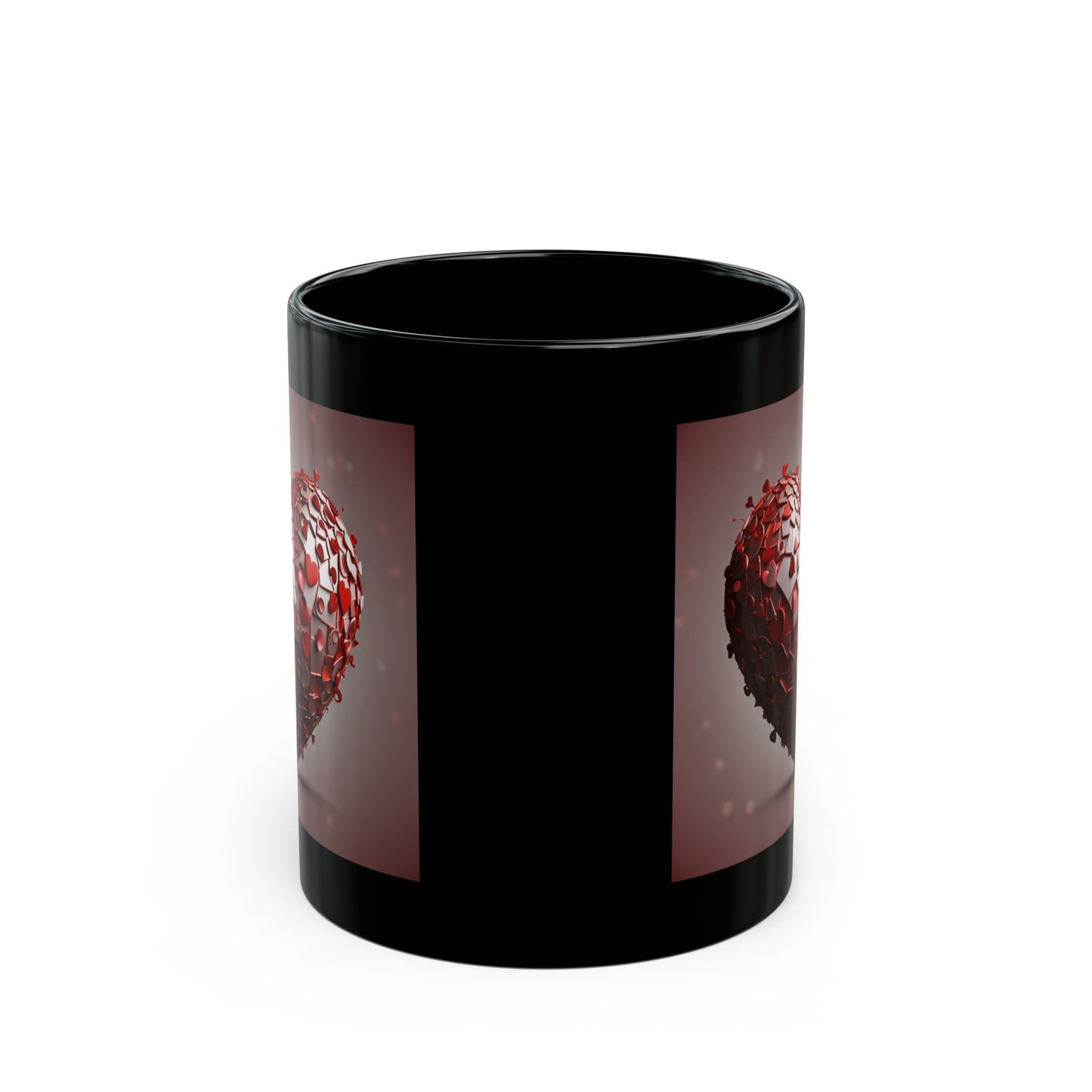 Heart Mosaic Black Mug — Romantic Red Heart Design (11oz & 15oz)