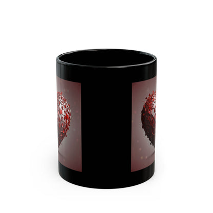Heart Mosaic Black Mug — Romantic Red Heart Design (11oz & 15oz)