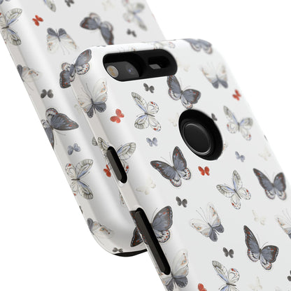 Google Butterfly Pattern Tough Phone Case — White Floral Protective Cover