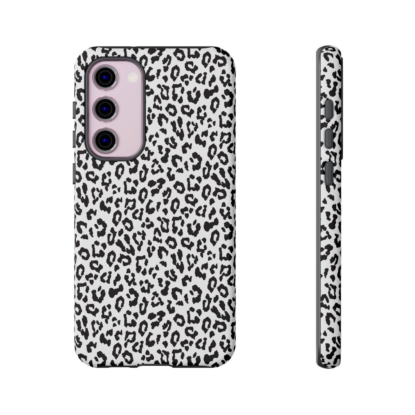 Samsung Leopard Print Tough Phone Case – Black & White Animal Pattern Protective Cover