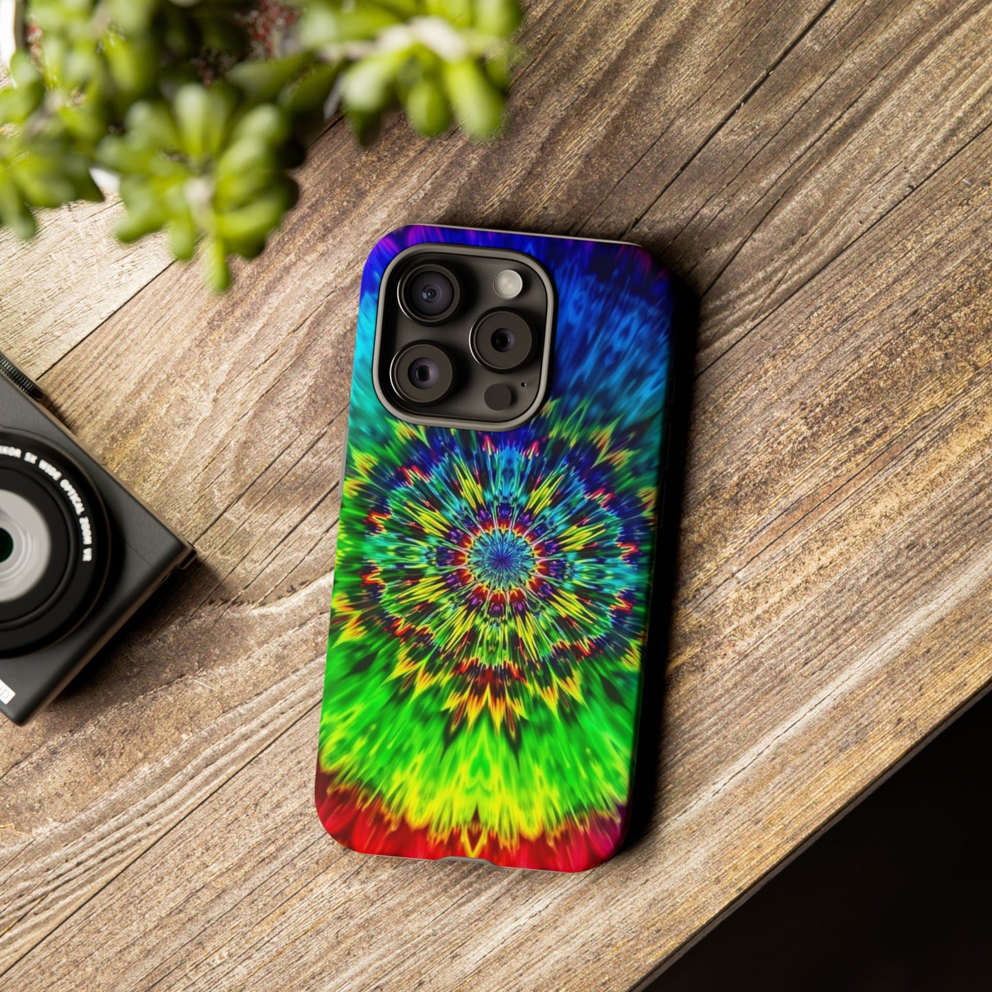 Funda resistente para teléfono con diseño de mandala psicodélico: protección vibrante con efecto tie-dye