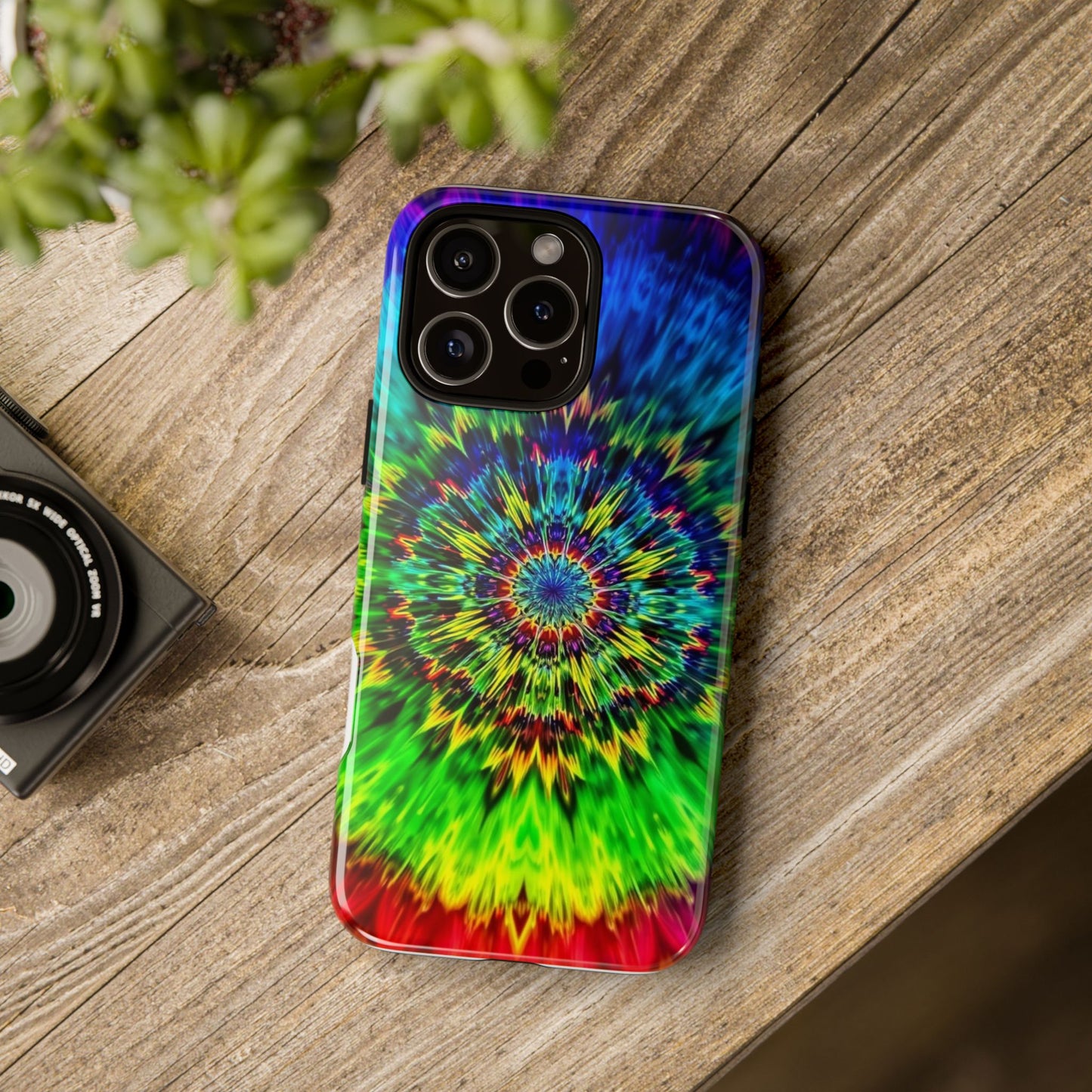 Funda resistente para teléfono con diseño de mandala psicodélico: protección vibrante con efecto tie-dye