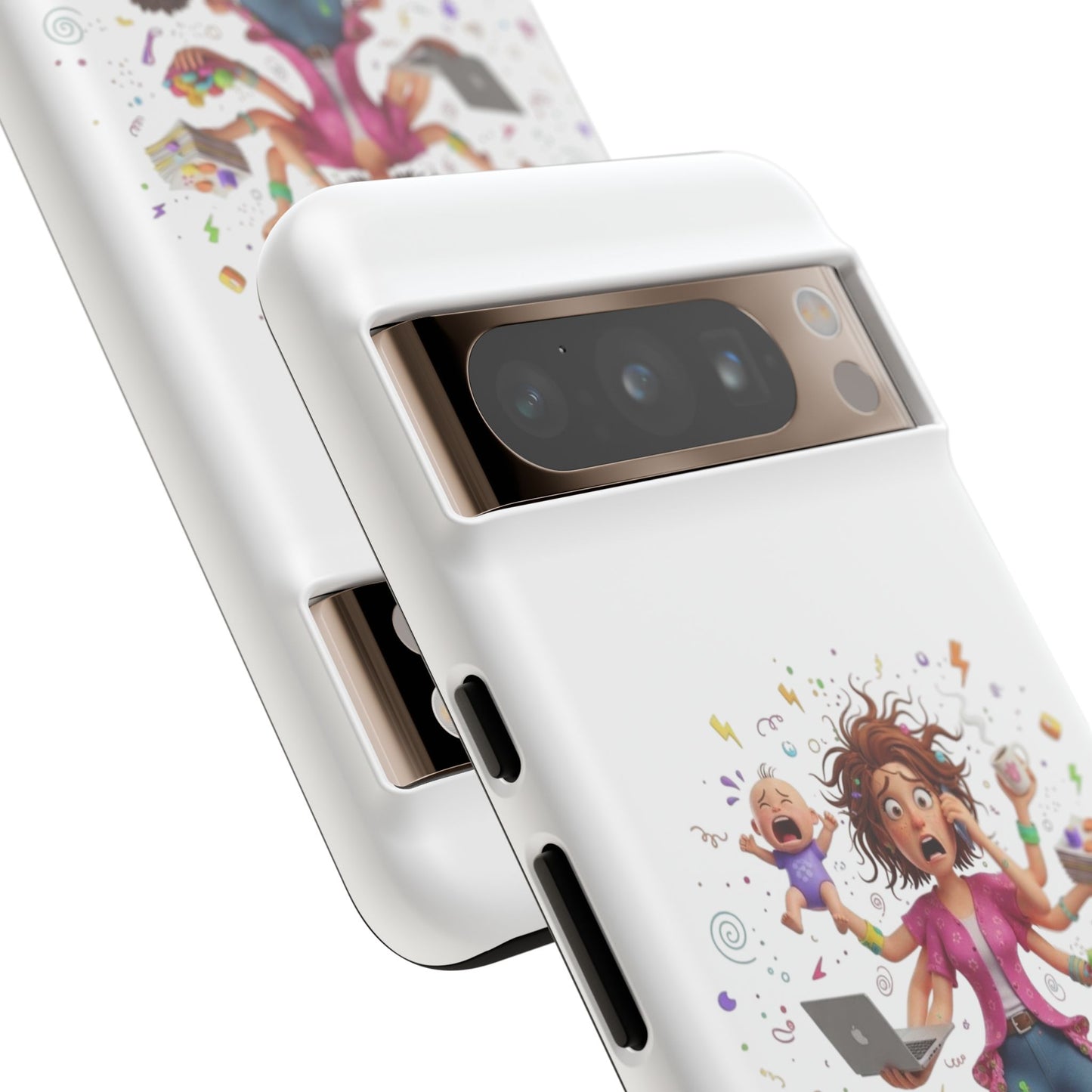 Funda para Google Phone - Diseño de caricatura de mamá frenética (Vida de mamá caótica y divertida)