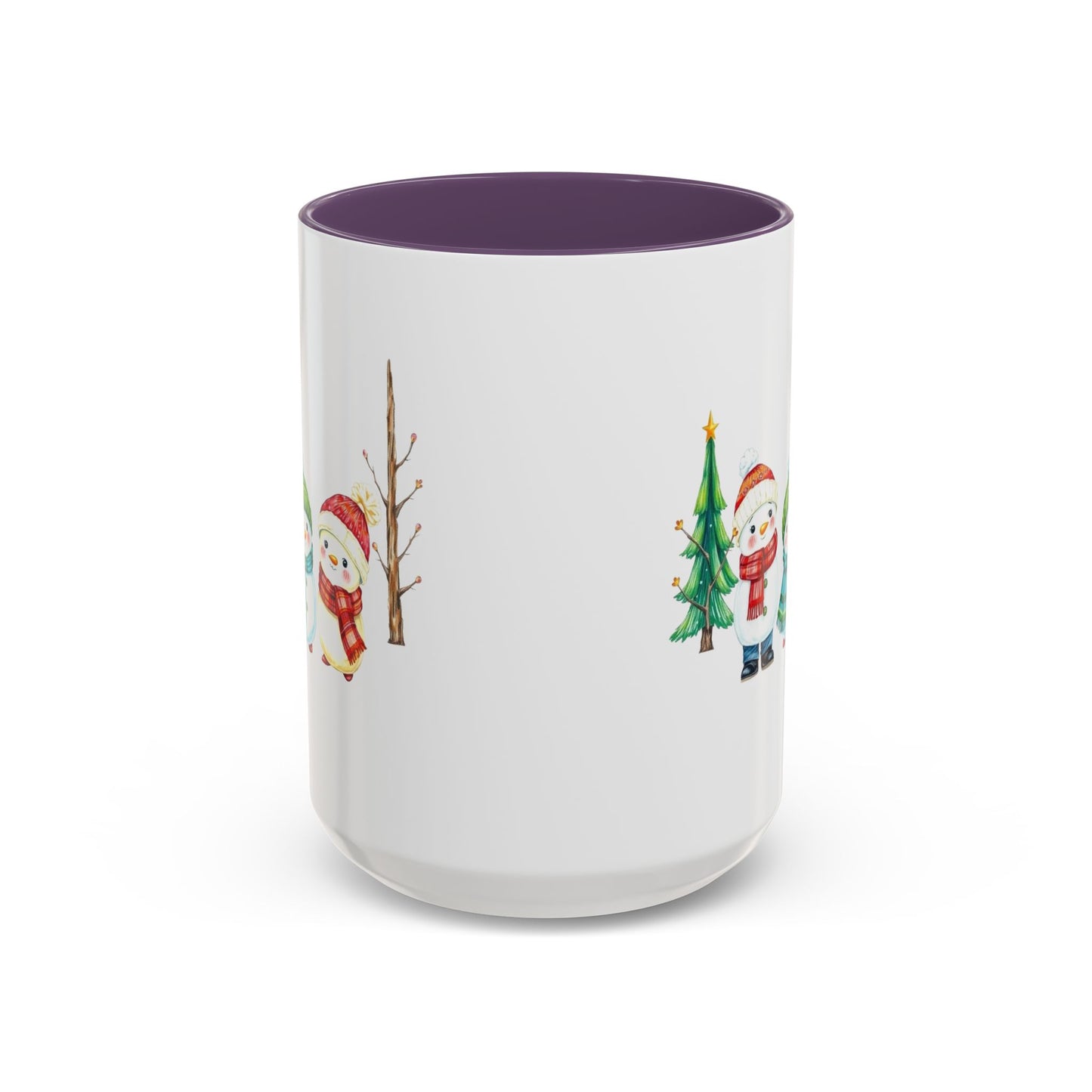 Christmas Snowman Mug — Cute Holiday Coffee Cup with Festive Tree & Snowmen (11/15oz)