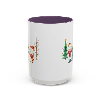 Christmas Snowman Mug — Cute Holiday Coffee Cup with Festive Tree & Snowmen (11/15oz)