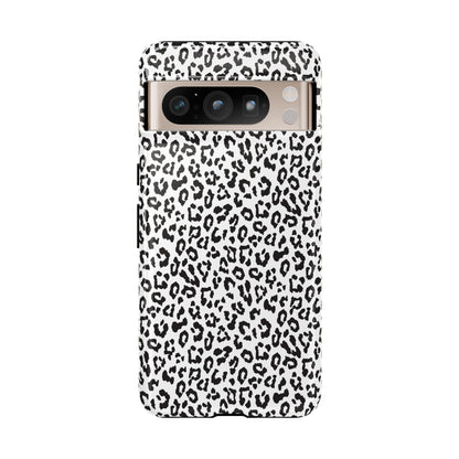 Funda para teléfono con estampado de leopardo de Google: resistente, en blanco y negro