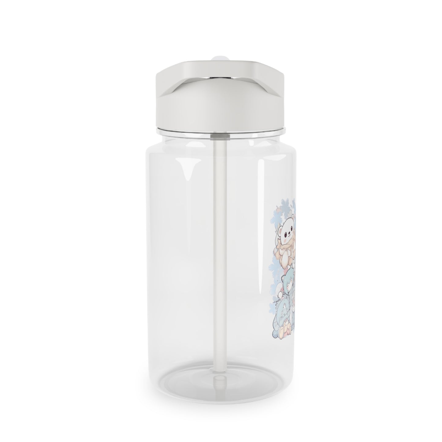 Niedliche pastellfarbene Plüsch-Tritan-Wasserflasche — Kawaii-Sportflasche mit Tiermuster