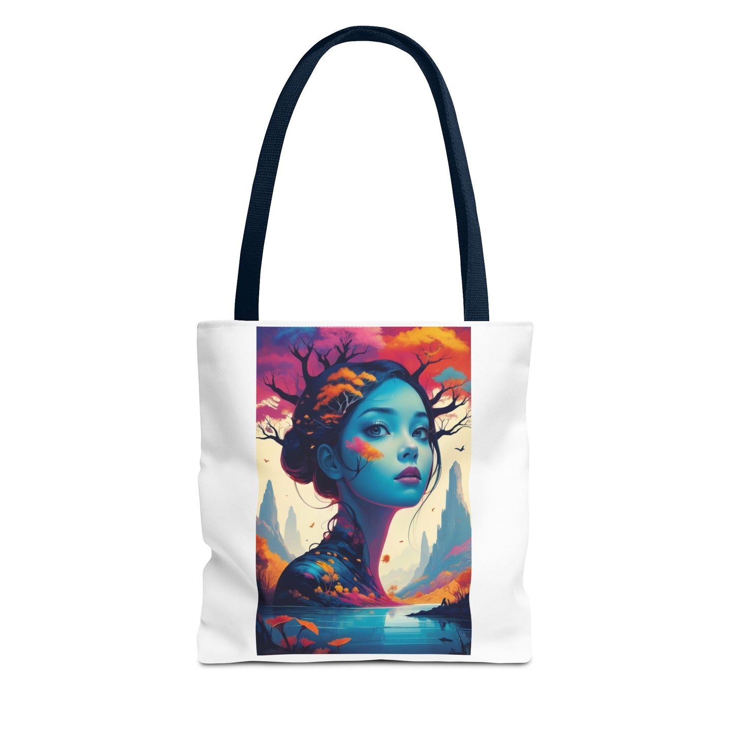 Artistic Blue Forest Maiden Tote Bag - Surreal Portrait All-Over Print