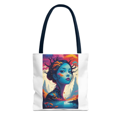 Artistic Blue Forest Maiden Tote Bag - Surreal Portrait All-Over Print