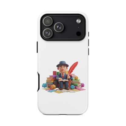 iPhone Phone Case — Cute Writer Sitting on Books with Feather Pen