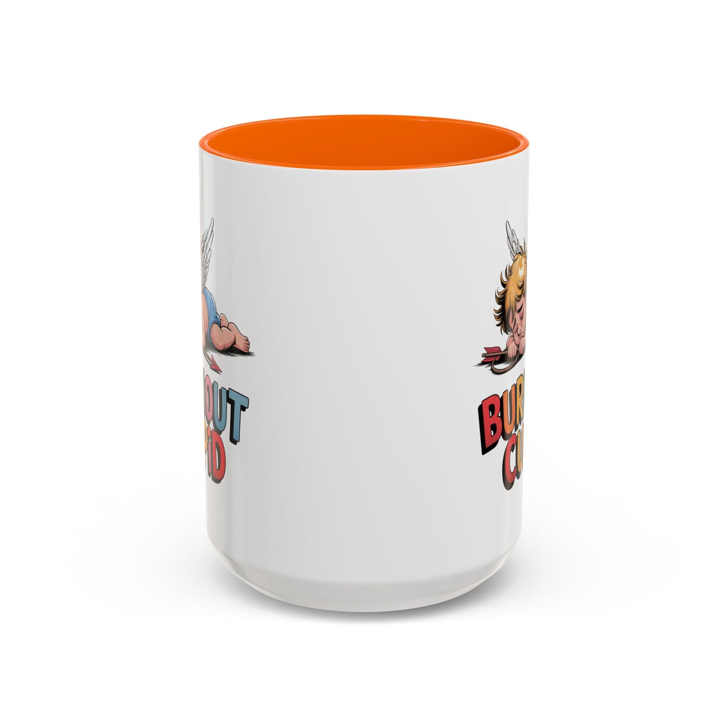 Burnout Cupid Coffee Mug — Cute Tired Cupid Accent Mug (11/15 oz)