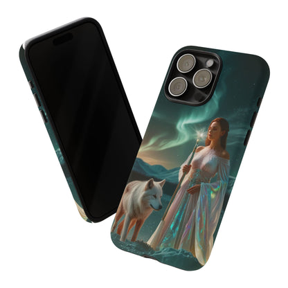 iPhone Mystic Guardian Phone Case — Aurora Wolf Woman Protective Cover