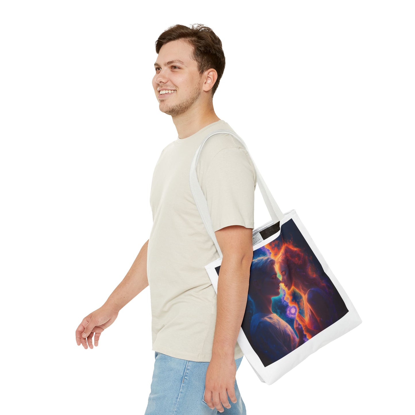 Cosmic Lovers Tote Bag — Flame & Ice Couple Art AOP