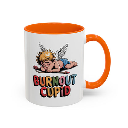 Burnout Cupid Coffee Mug — Cute Tired Cupid Accent Mug (11/15 oz)
